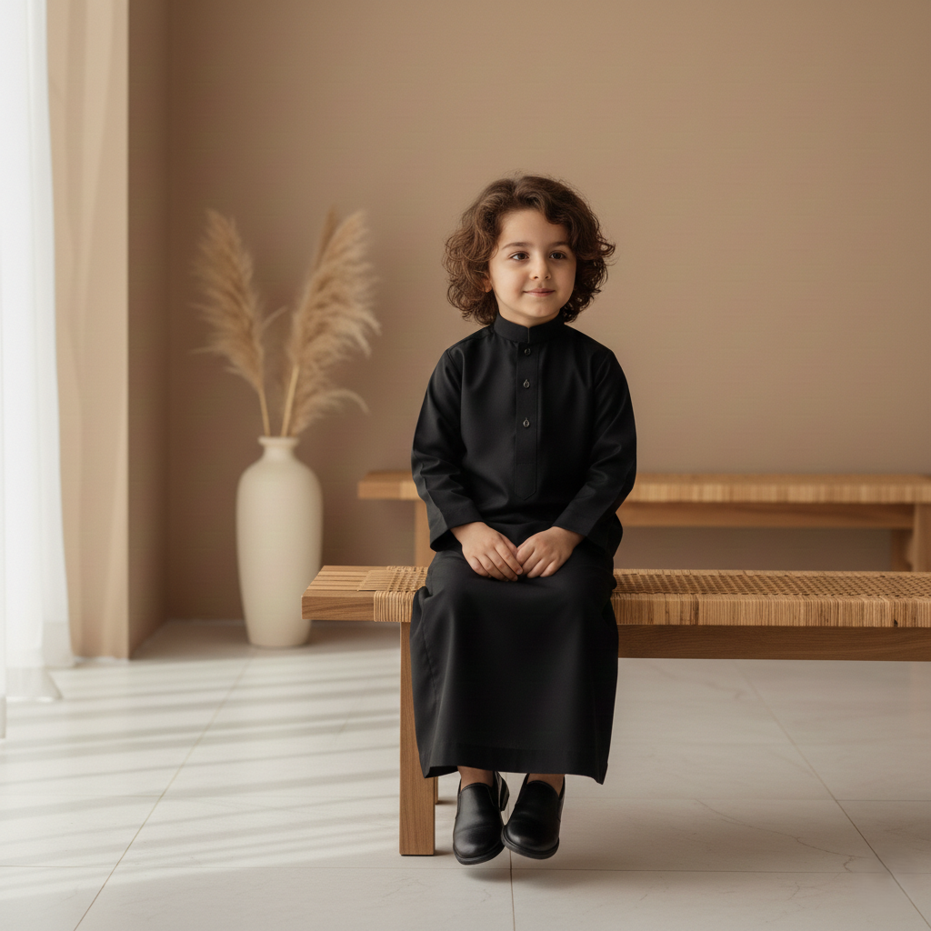 TRADITIONAL BLACK  ARABIC THOBE (JUBBA) FOR KIDS