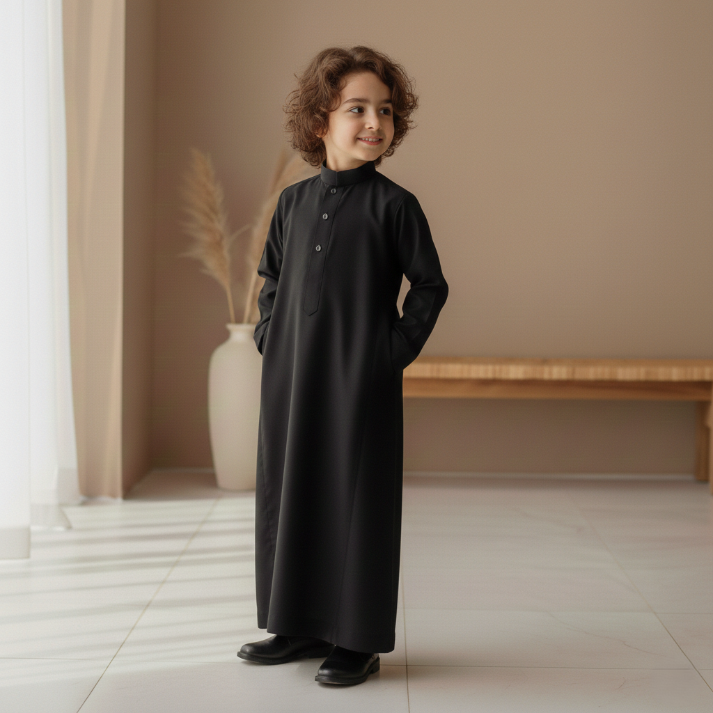 TRADITIONAL BLACK  ARABIC THOBE (JUBBA) FOR KIDS