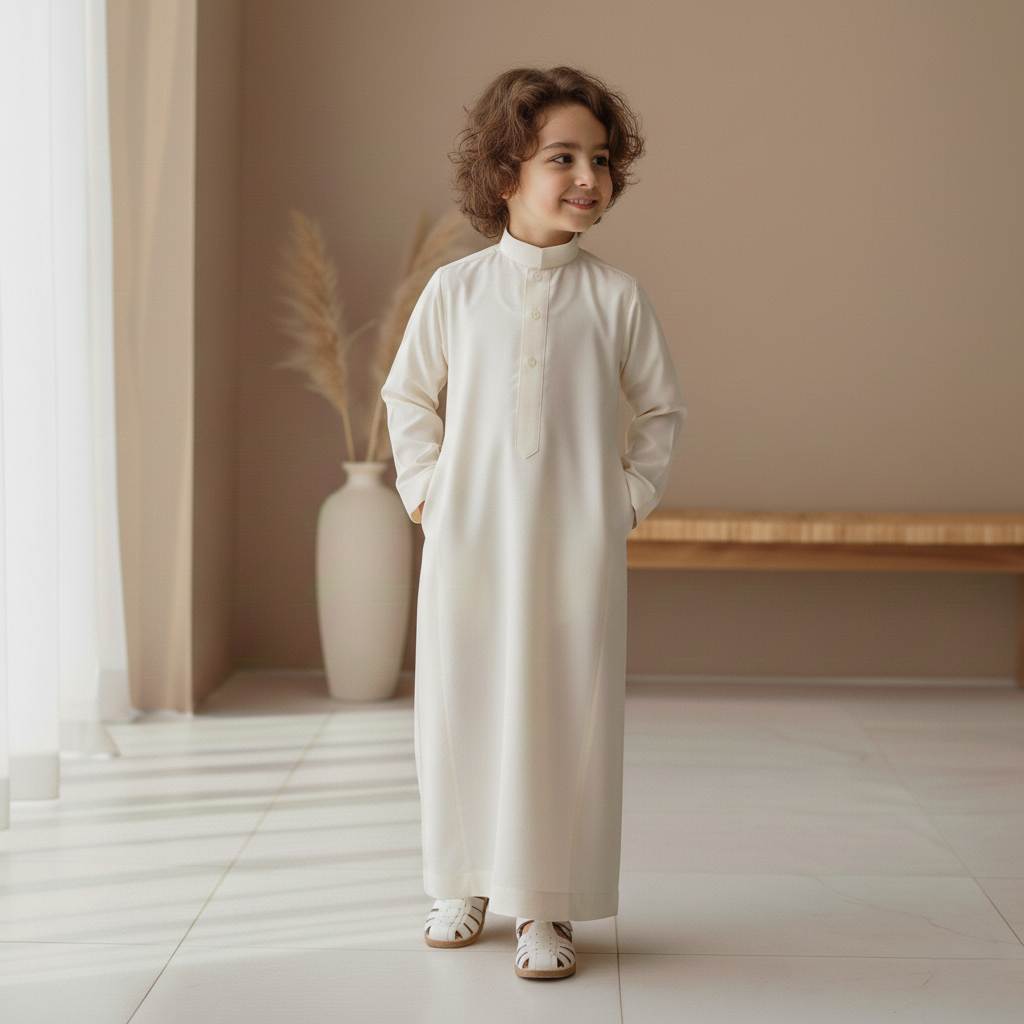 TRADITIONAL OFF WHITE ARABIC THOBE (JUBBA) FOR KIDS