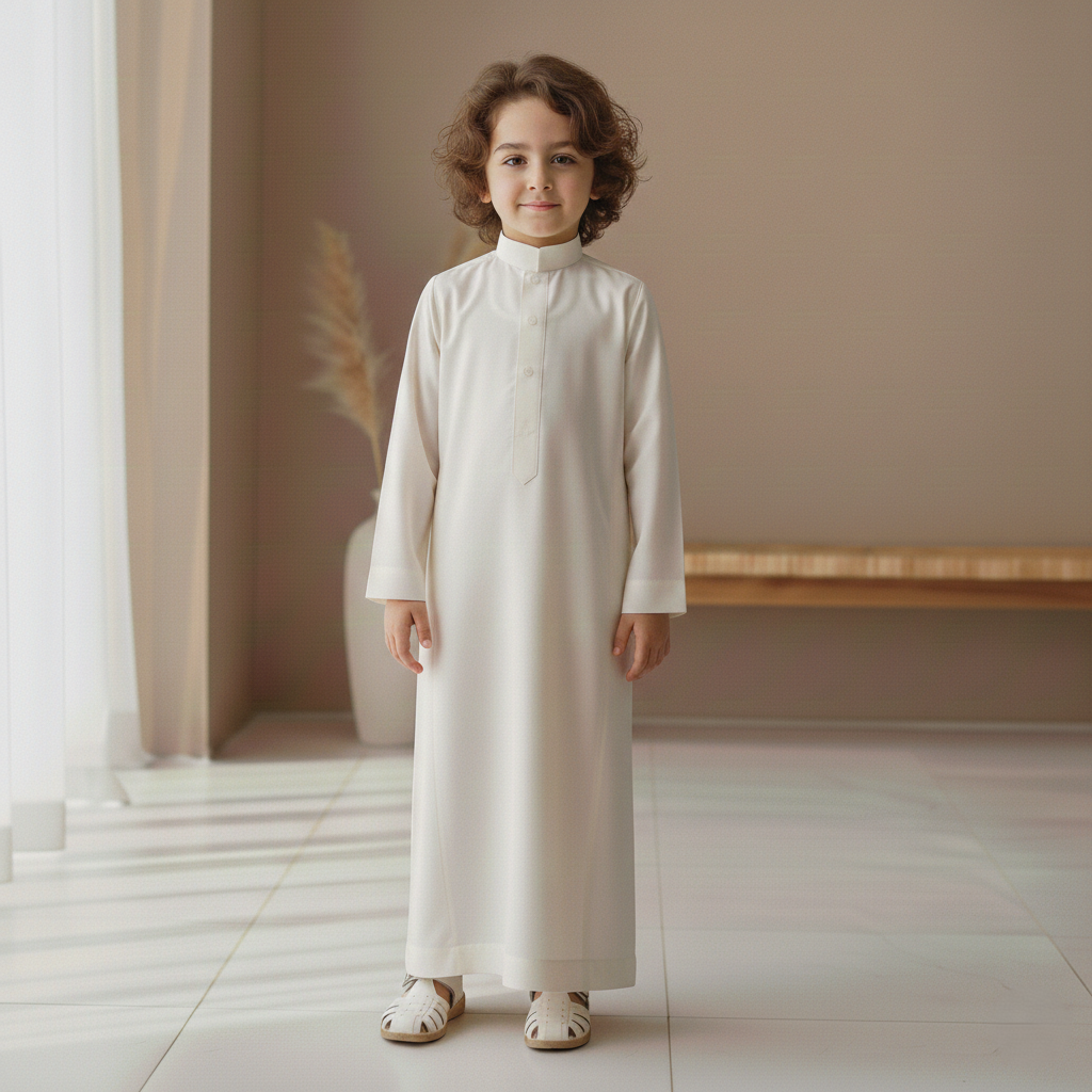TRADITIONAL OFF WHITE ARABIC THOBE (JUBBA) FOR KIDS
