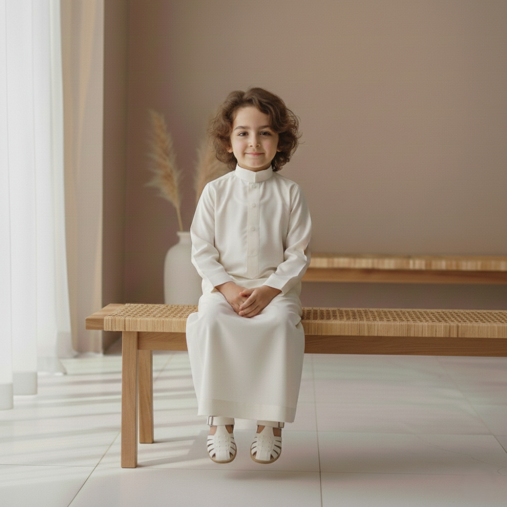 TRADITIONAL OFF WHITE ARABIC THOBE (JUBBA) FOR KIDS