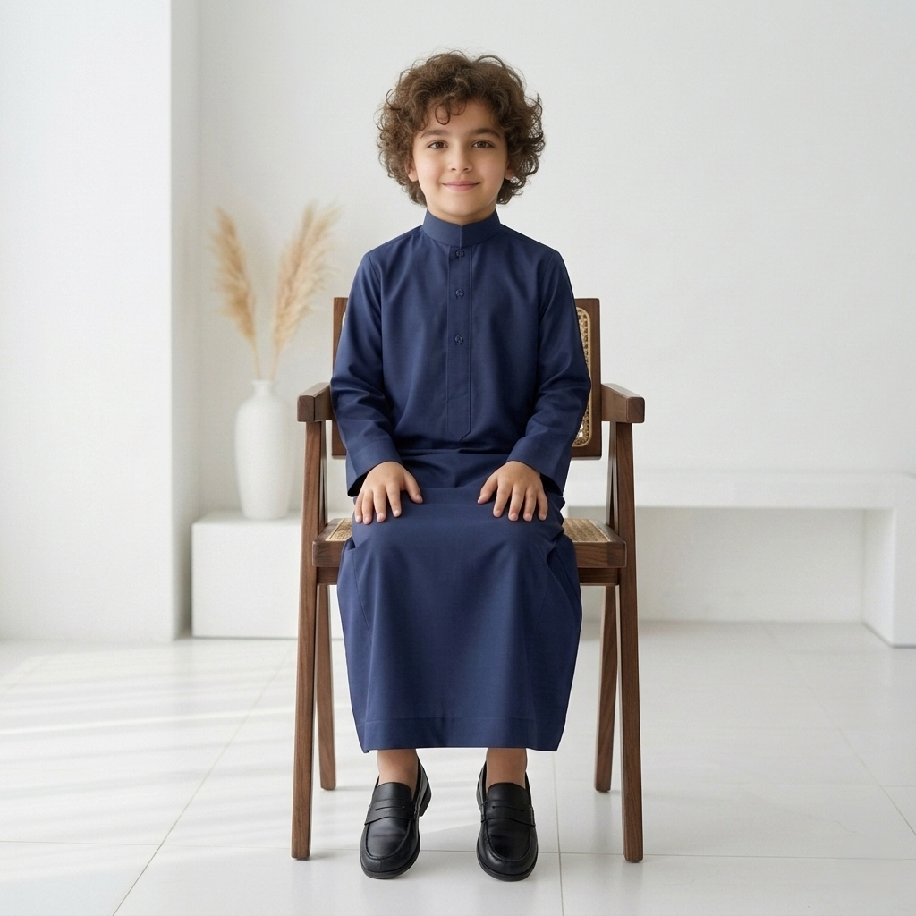 TRADITIONAL NAVY BLUE ARABIC THOBE (JUBBA) FOR KIDS
