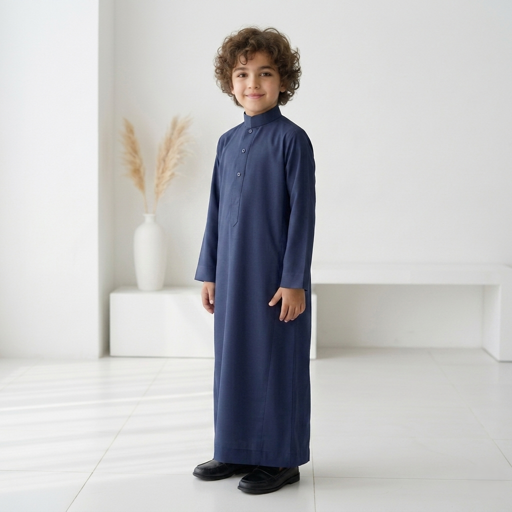 TRADITIONAL NAVY BLUE ARABIC THOBE (JUBBA) FOR KIDS