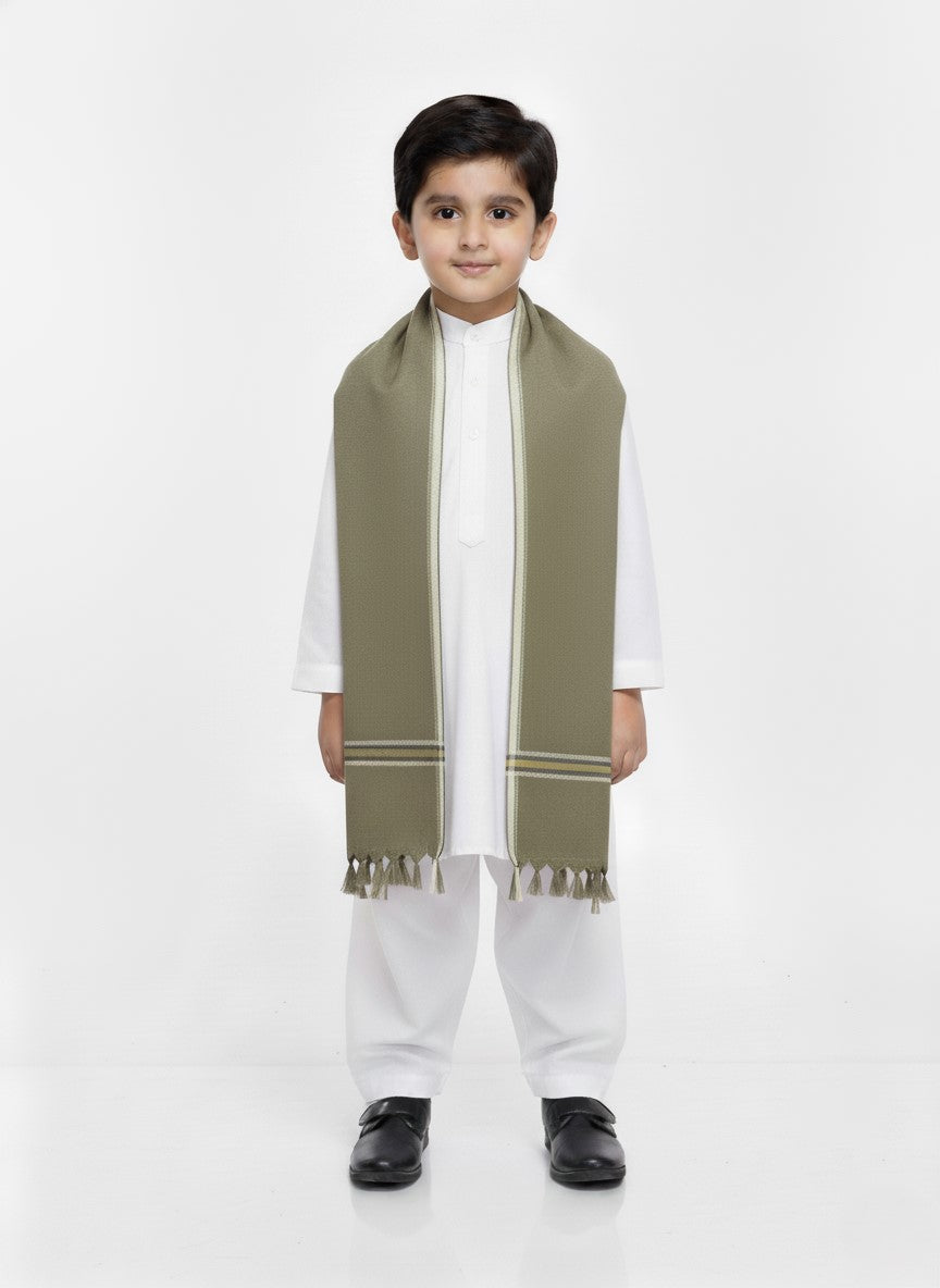 Wool Shawl For Kids in Olive Green Colour