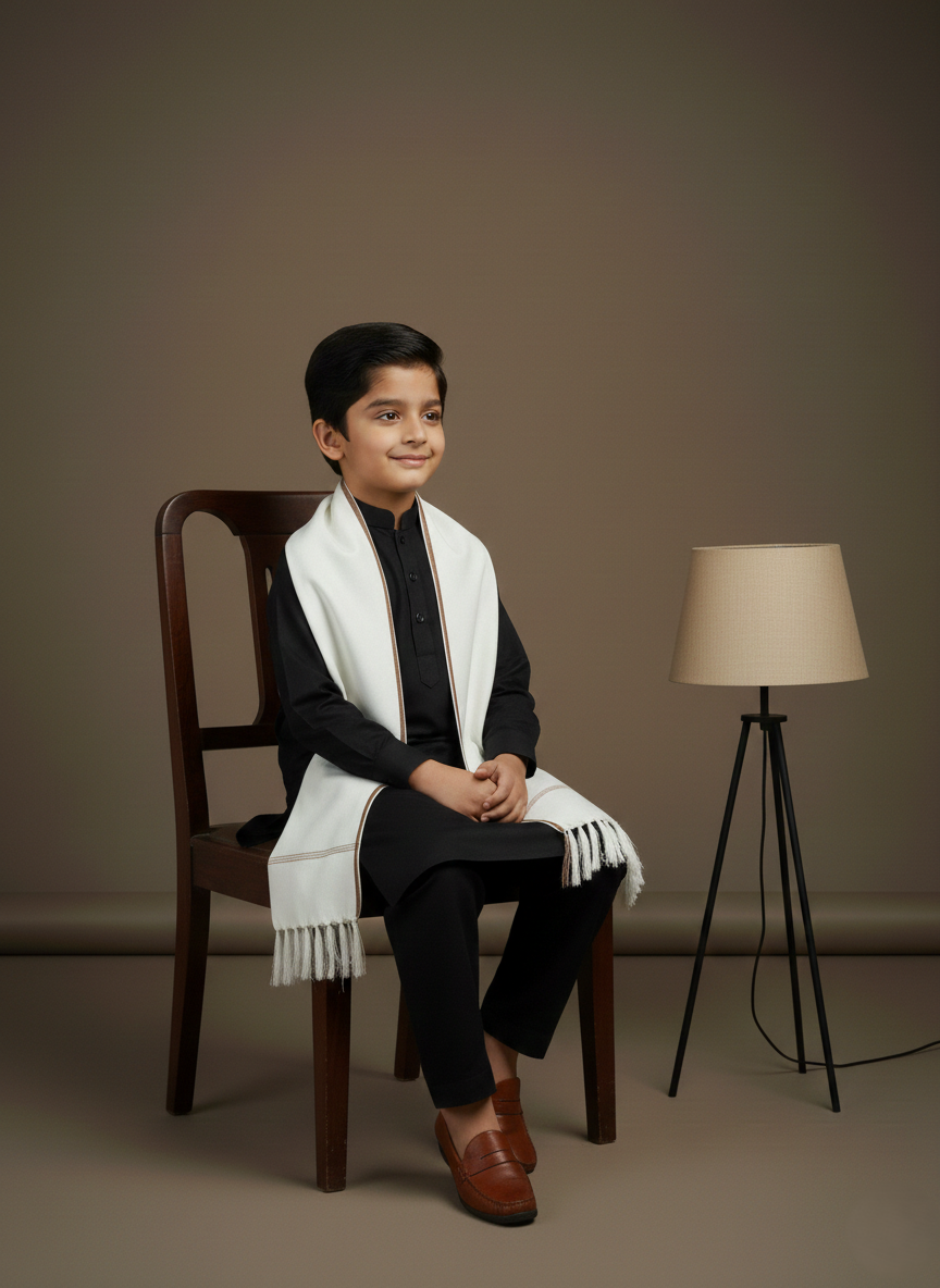 Wool Shawl For Kids in White Colour