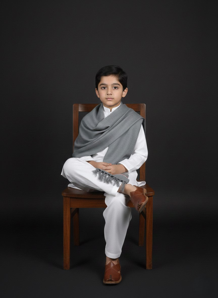 Wool Shawl For Kids in Grey Colour