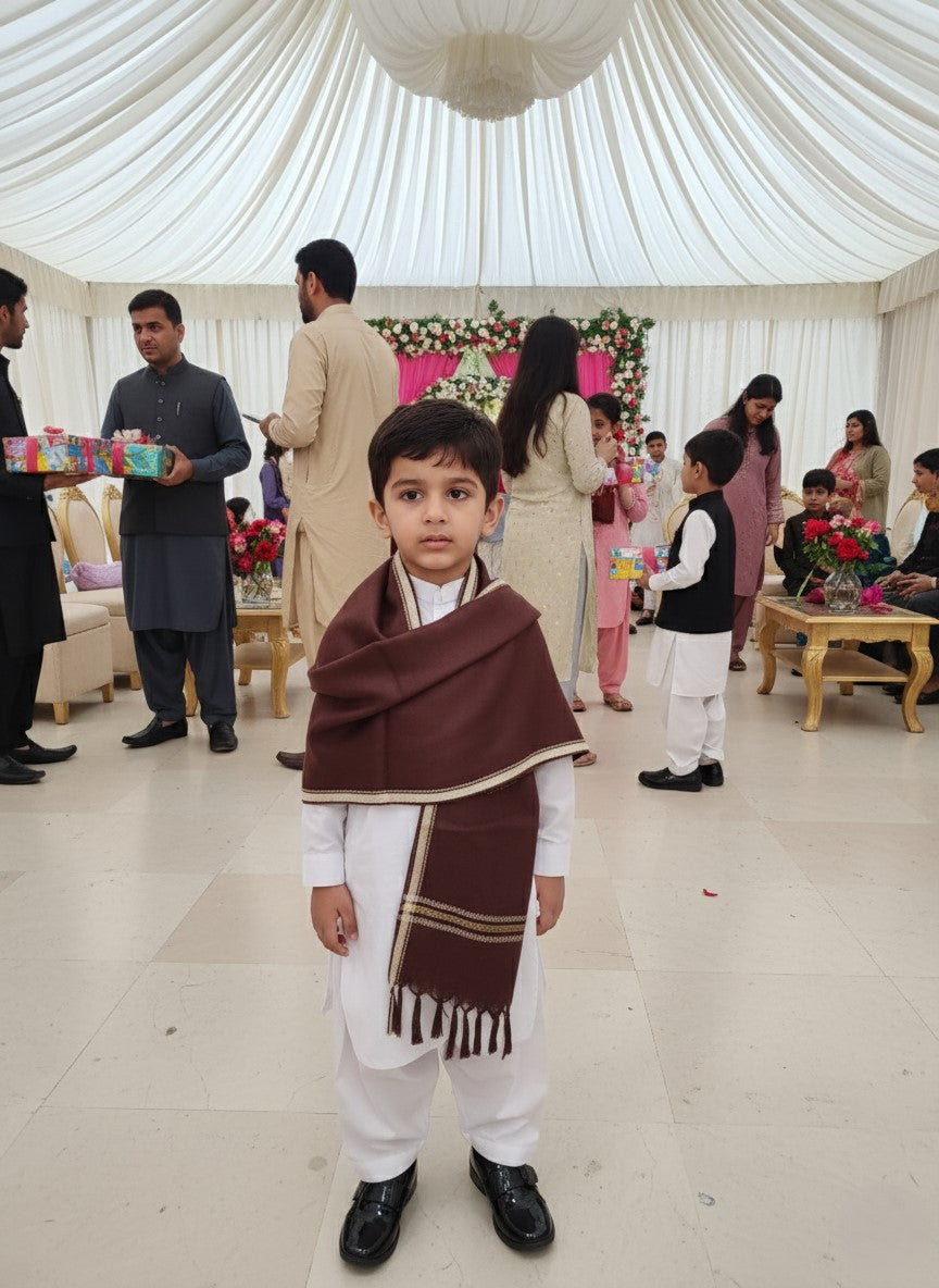 Wool Shawl For Kids in Brown Colour