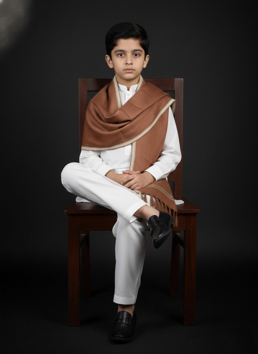 Wool Shawl For Kids in light Brown Colour