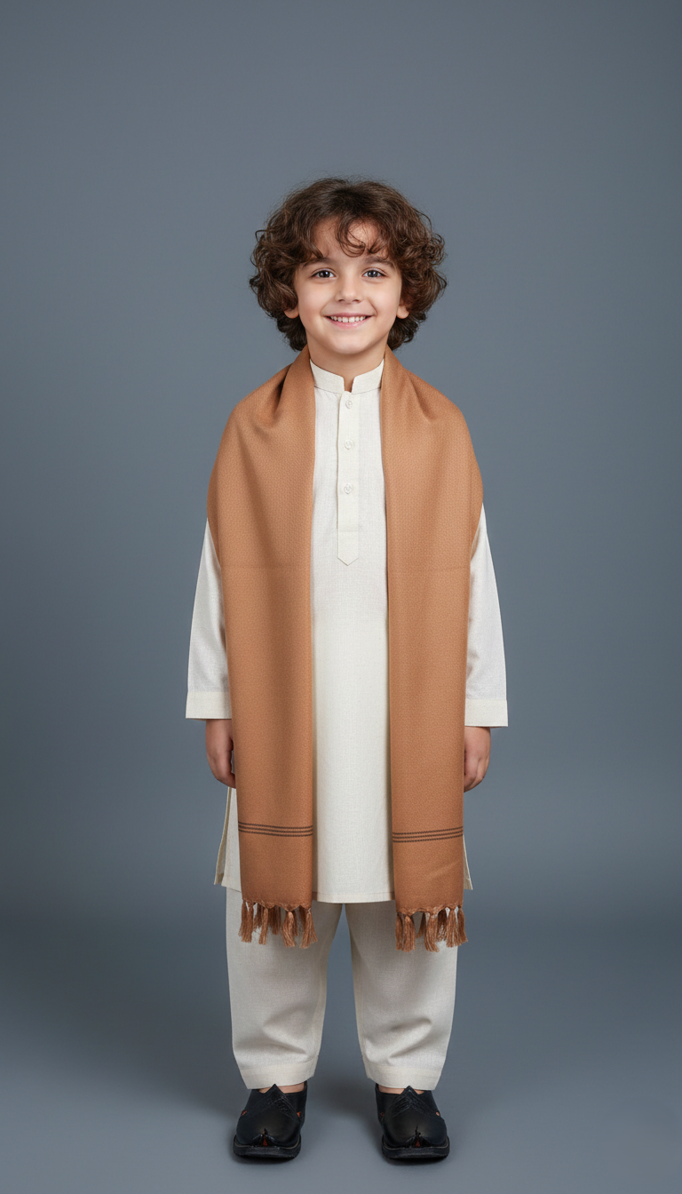 Wool Shawl For Kids in light Brown Colour