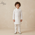 Kids Off White Cotton Embroidered Kurta Pajama