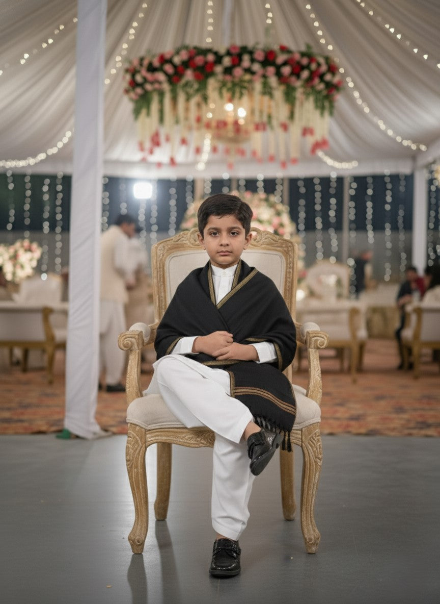 Wool Shawl For Kids in Black Colour