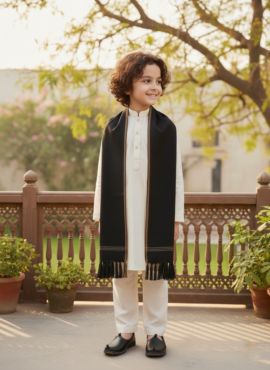 Wool Shawl For Kids in Black Colour