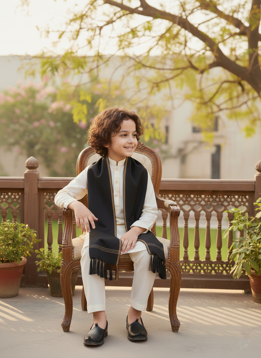 Wool Shawl For Kids in Black Colour