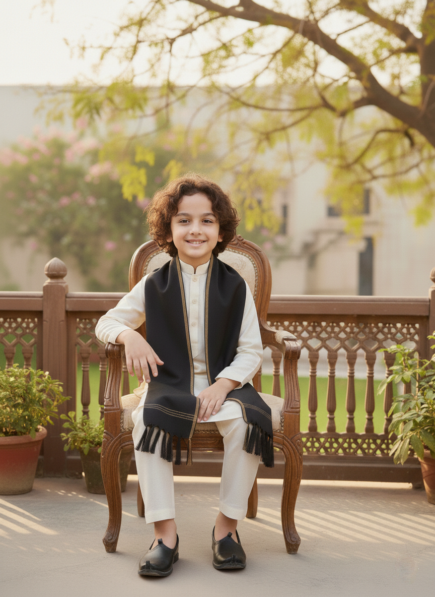 Wool Shawl For Kids in Black Colour