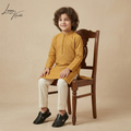 Kids Mustard Yellow  Cotton Embroidered Kurta Pajama