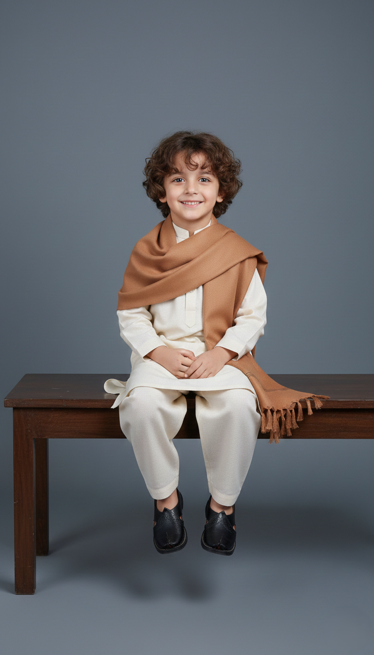 Wool Shawl For Kids in light Brown Colour