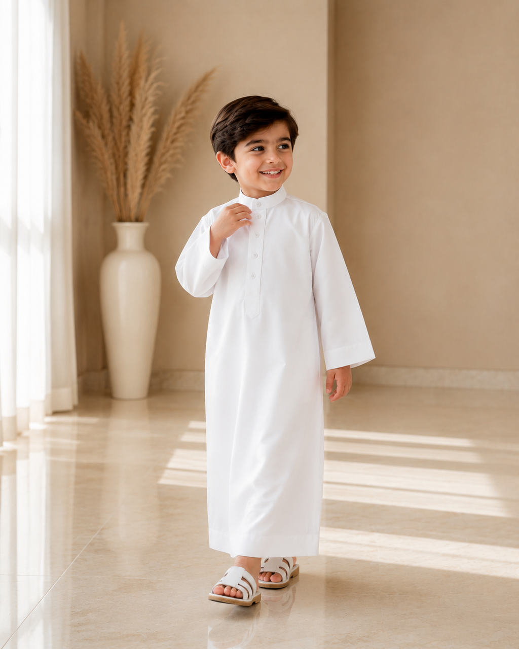 TRADITIONAL PURE WHITE ARABIC THOBE (JUBBA) FOR KIDS