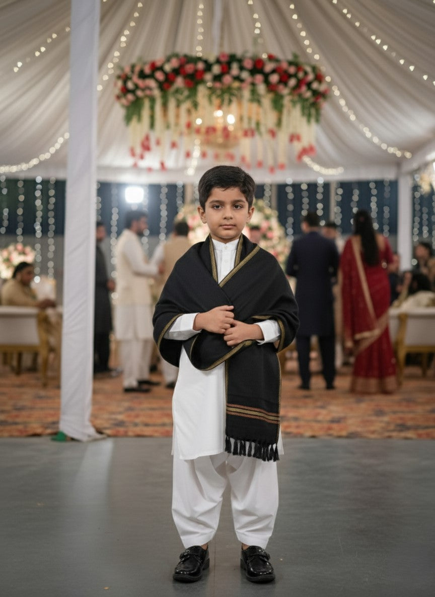 Wool Shawl For Kids in Black Colour