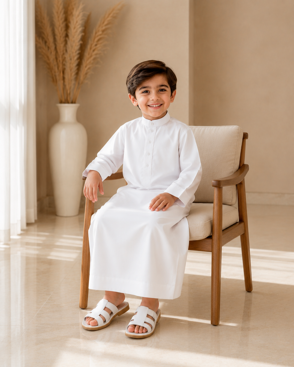 TRADITIONAL PURE WHITE ARABIC THOBE (JUBBA) FOR KIDS