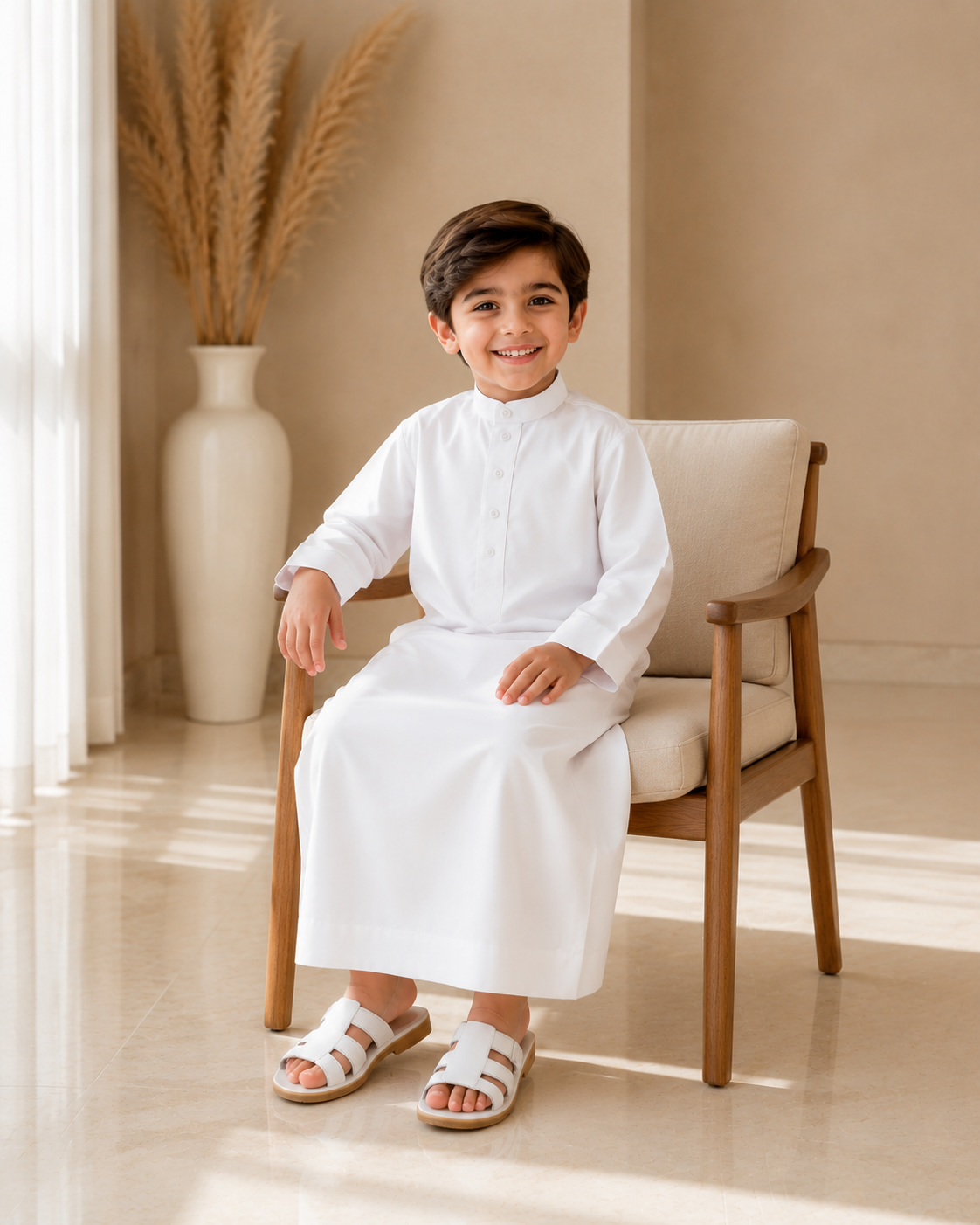TRADITIONAL PURE WHITE ARABIC THOBE (JUBBA) FOR KIDS