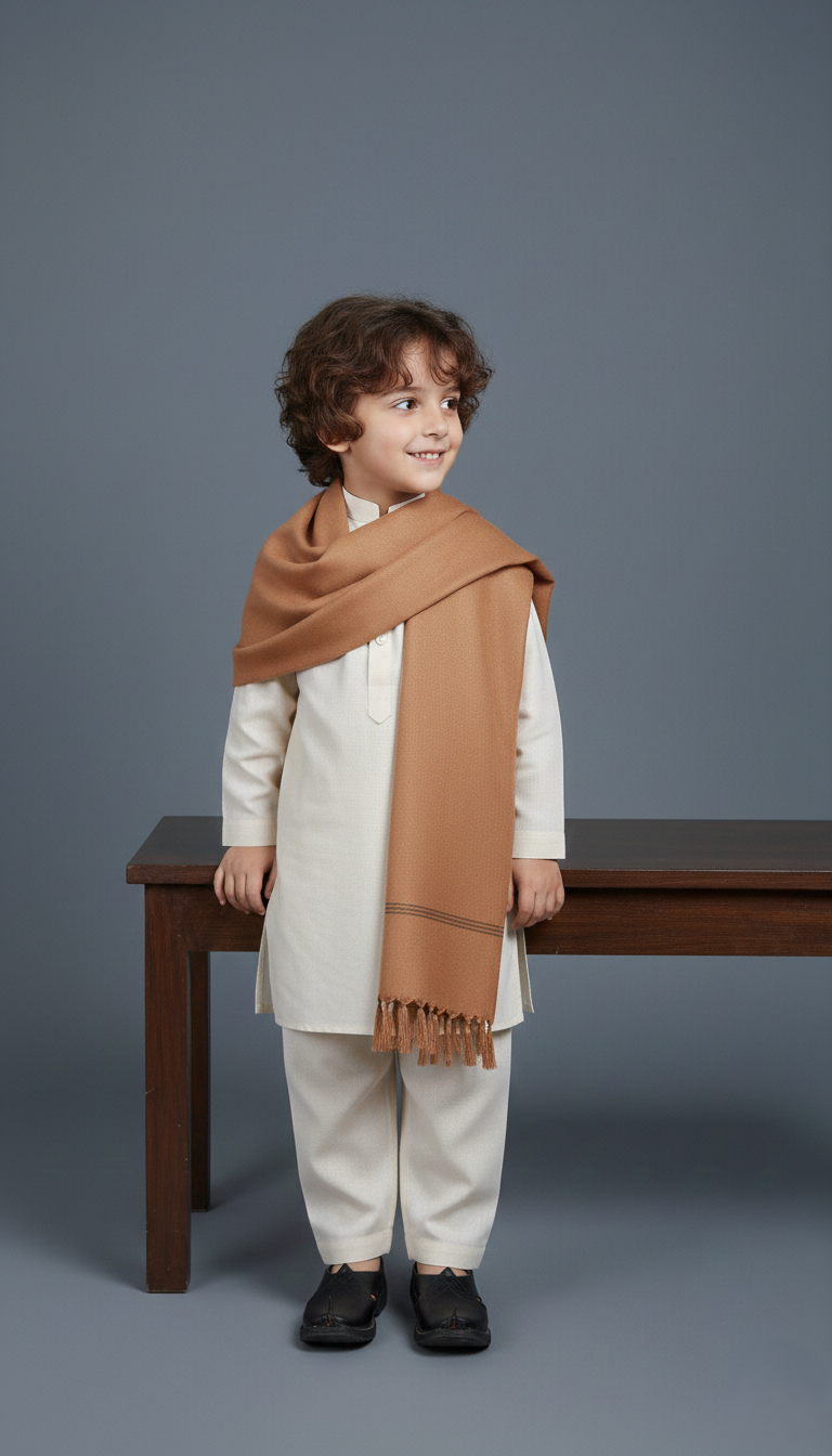 Wool Shawl For Kids in light Brown Colour
