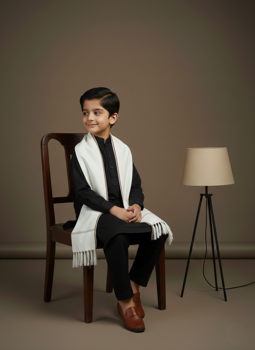 Wool Shawl For Kids in White Colour