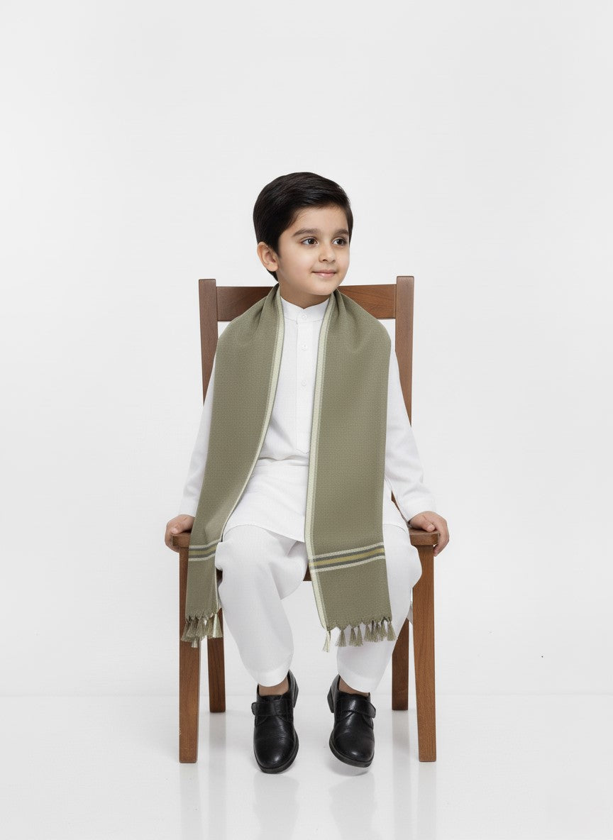 Wool Shawl For Kids in Olive Green Colour