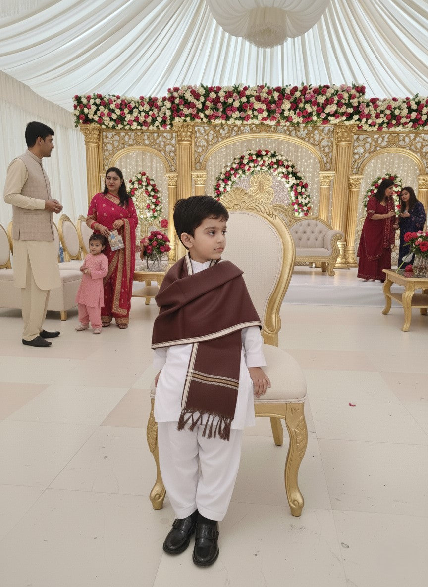 Wool Shawl For Kids in Brown Colour