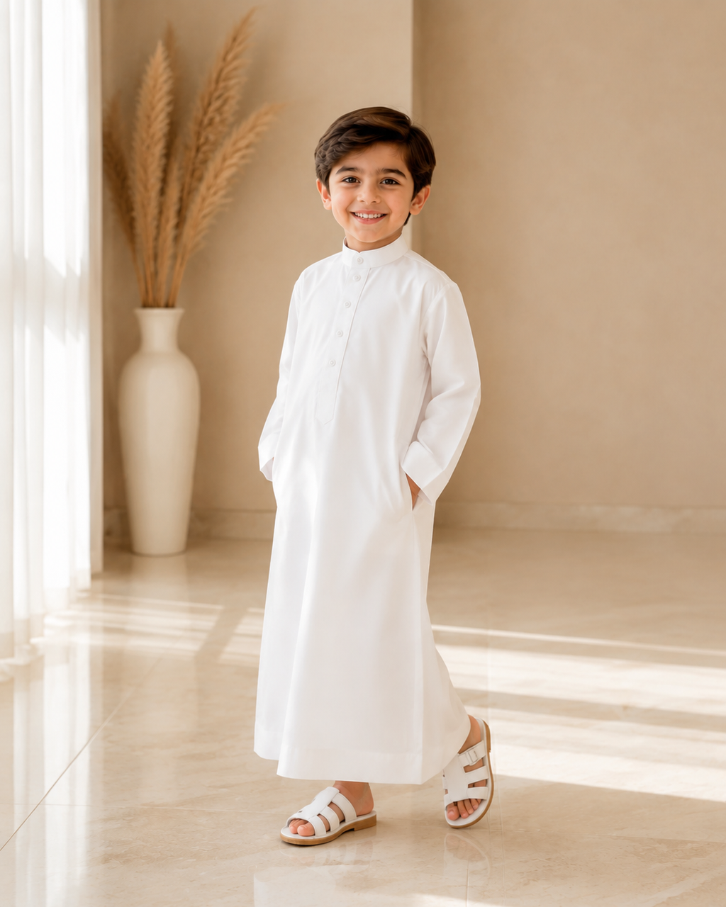 TRADITIONAL PURE WHITE ARABIC THOBE (JUBBA) FOR KIDS