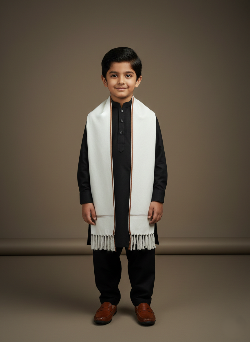 Wool Shawl For Kids in White Colour