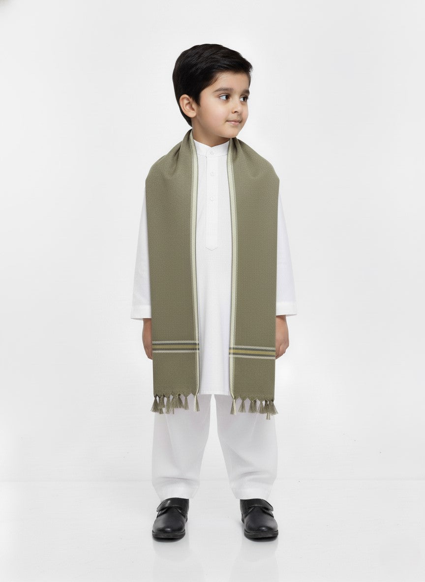 Wool Shawl For Kids in Olive Green Colour