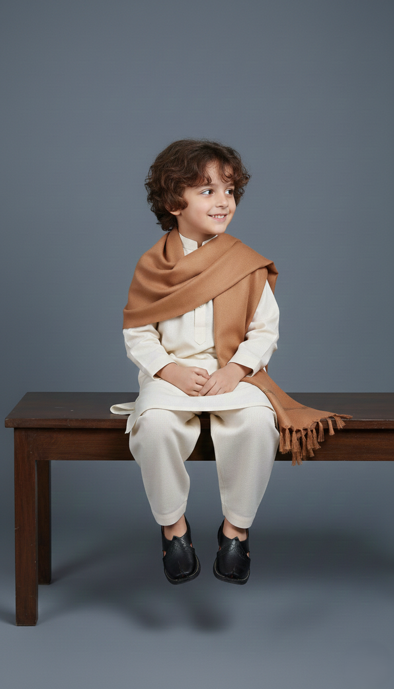 Wool Shawl For Kids in light Brown Colour