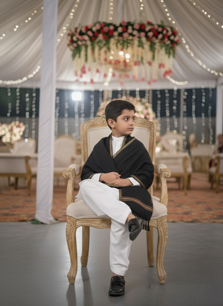 Wool Shawl For Kids in Black Colour