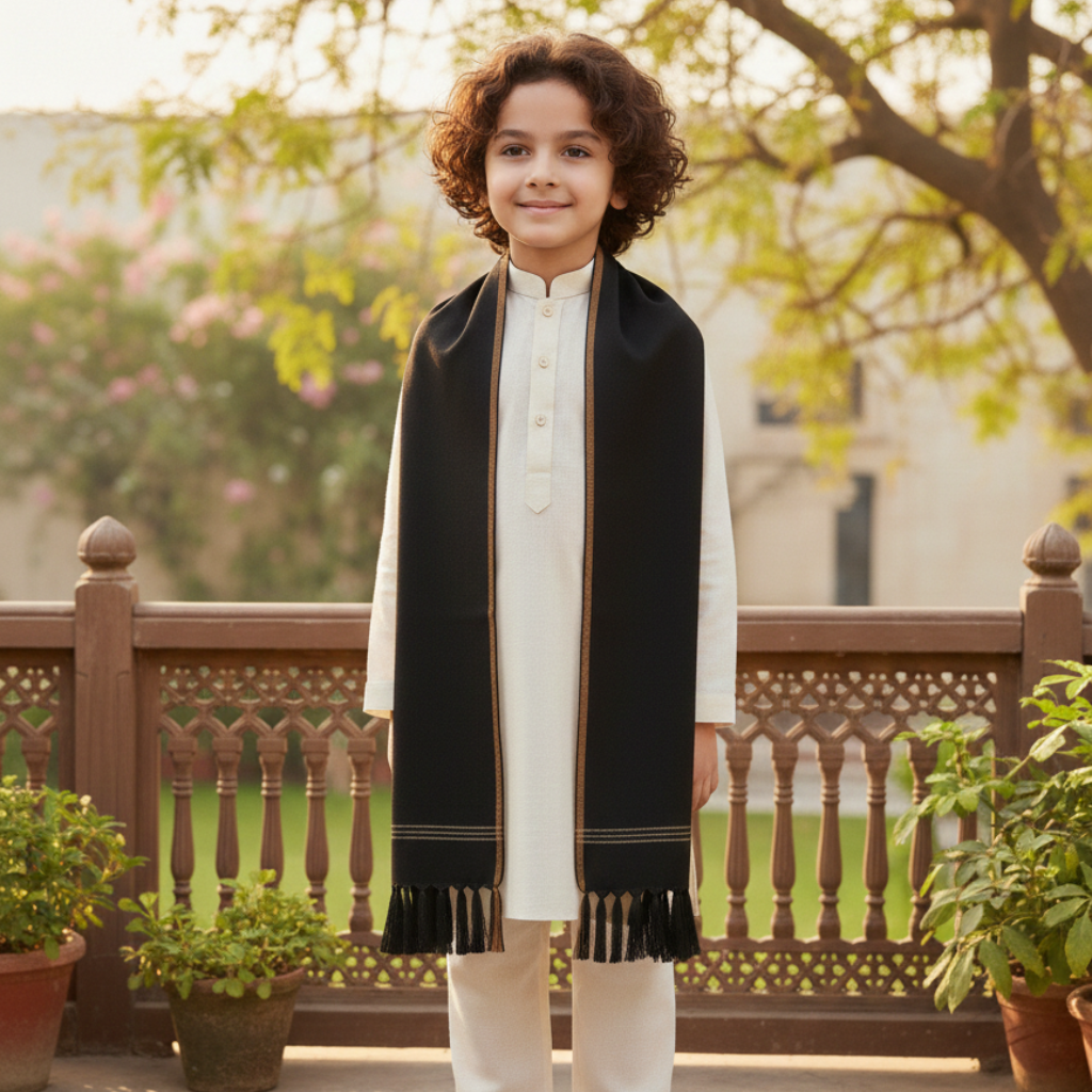 Wool Shawl For Kids in Black Colour