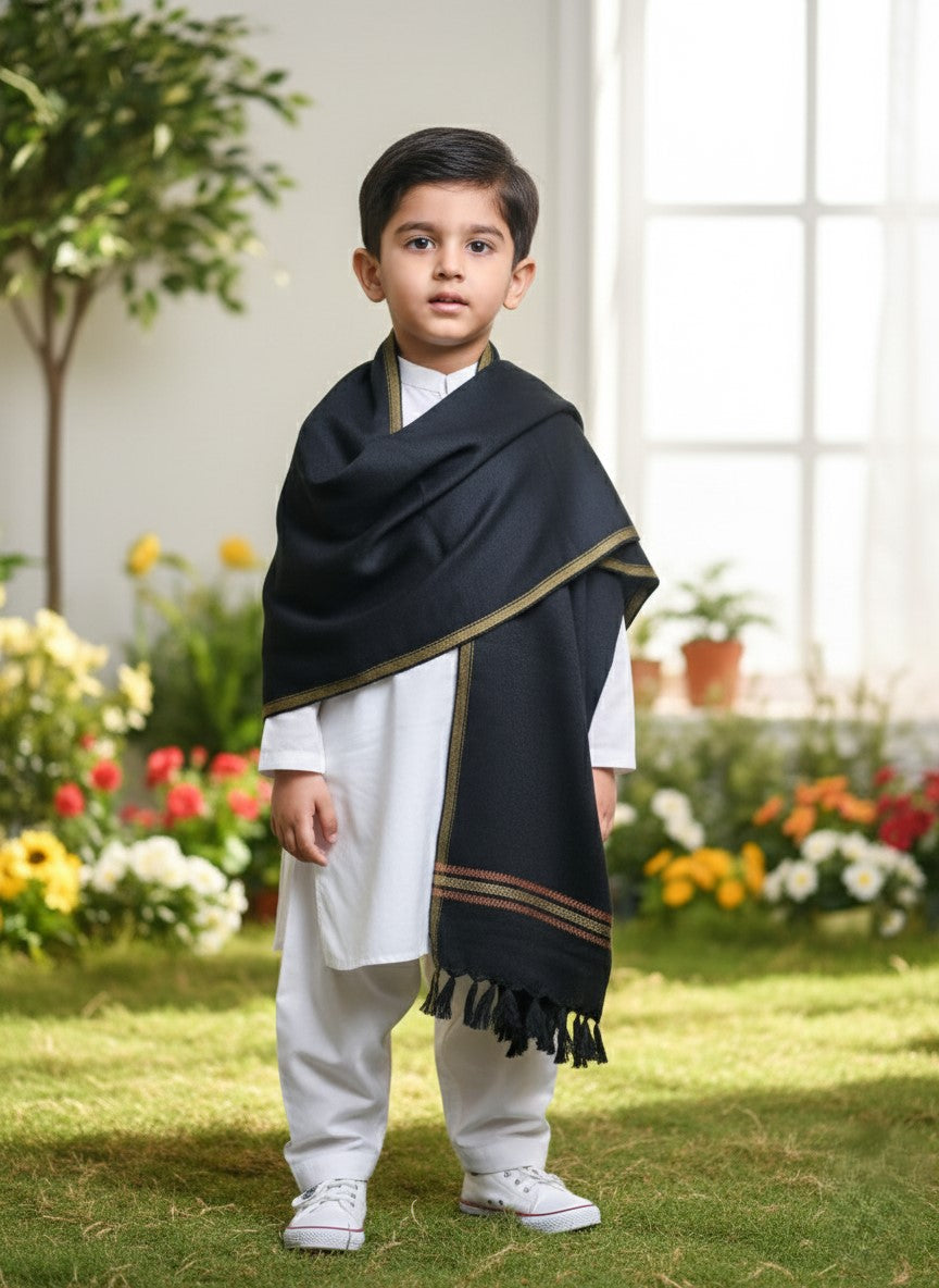 Wool Shawl For Kids in Black Colour
